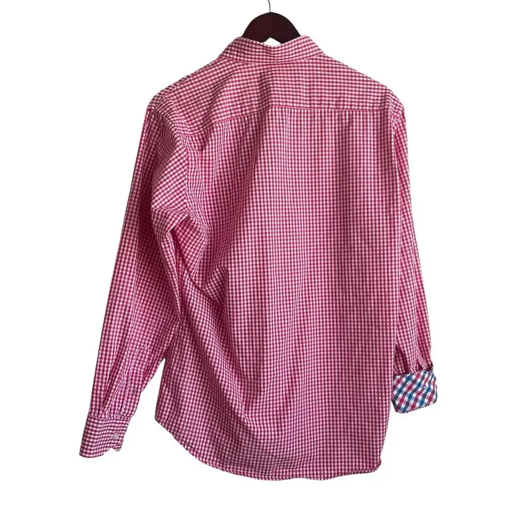 TailorByrd Mens Shirt M Pink Checked Button Up‎ Preppy Contrast Office Travel - Picture 3 of 11